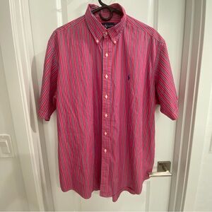 RALPH LAUREN POLO BUTTON UP SHIRT SLEEVE COLLARED SHIRT SIZE XL PINK BLUE STRIPE